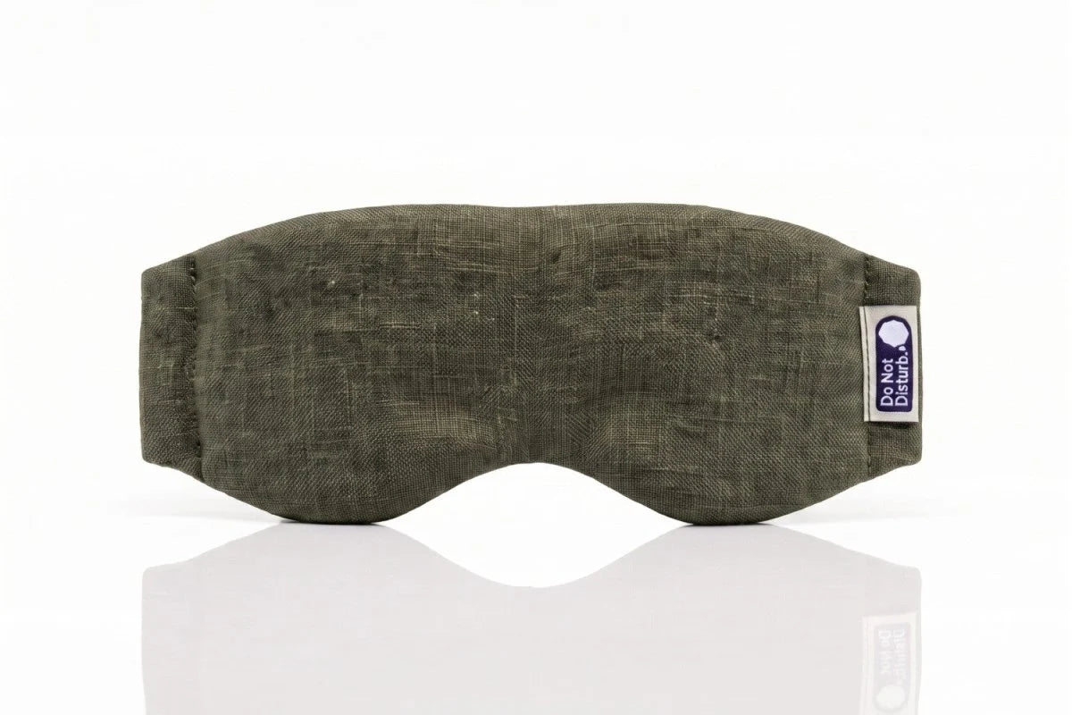 Linen & Wisewool™ sleep mask in Moss Green, front view